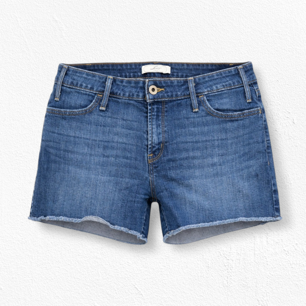 Levi's Medium Wash Mid-Rise Denim Shorts Frayed Hem Stretch Shorts Size 12